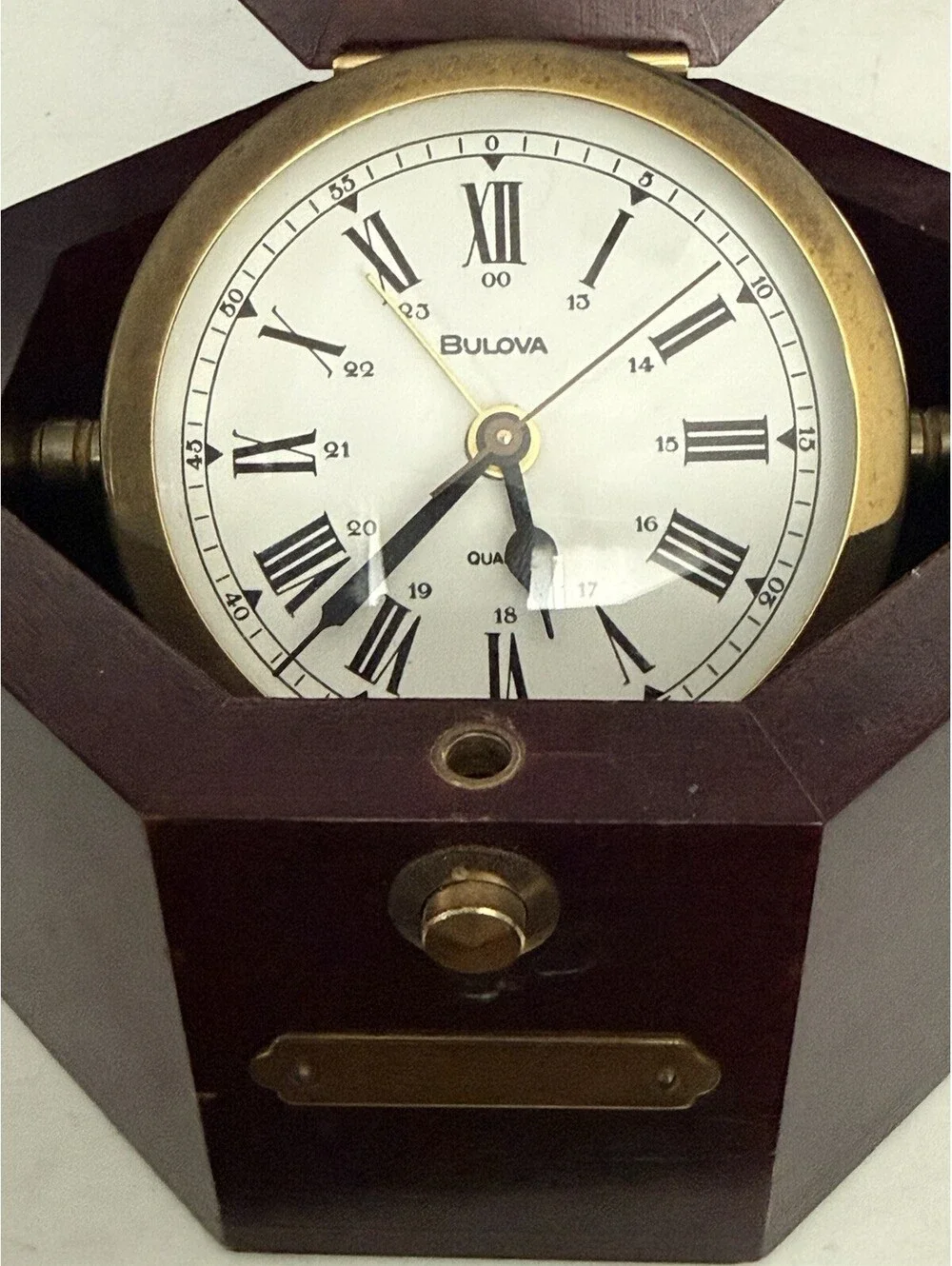 Bulova Quartermaster Maritime Clock B7910 Octagon Wooden Case, Made In Germany